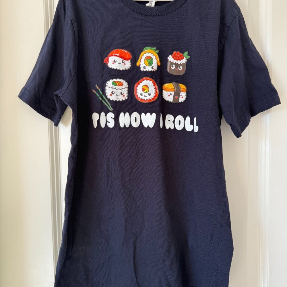 Sushi Graphic Tee Black Tis How I Roll Cotton Women Small - Picture 3 of 4